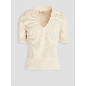 Tory Burch Cream Ribbed Knit Boucle Polo Shirt XL